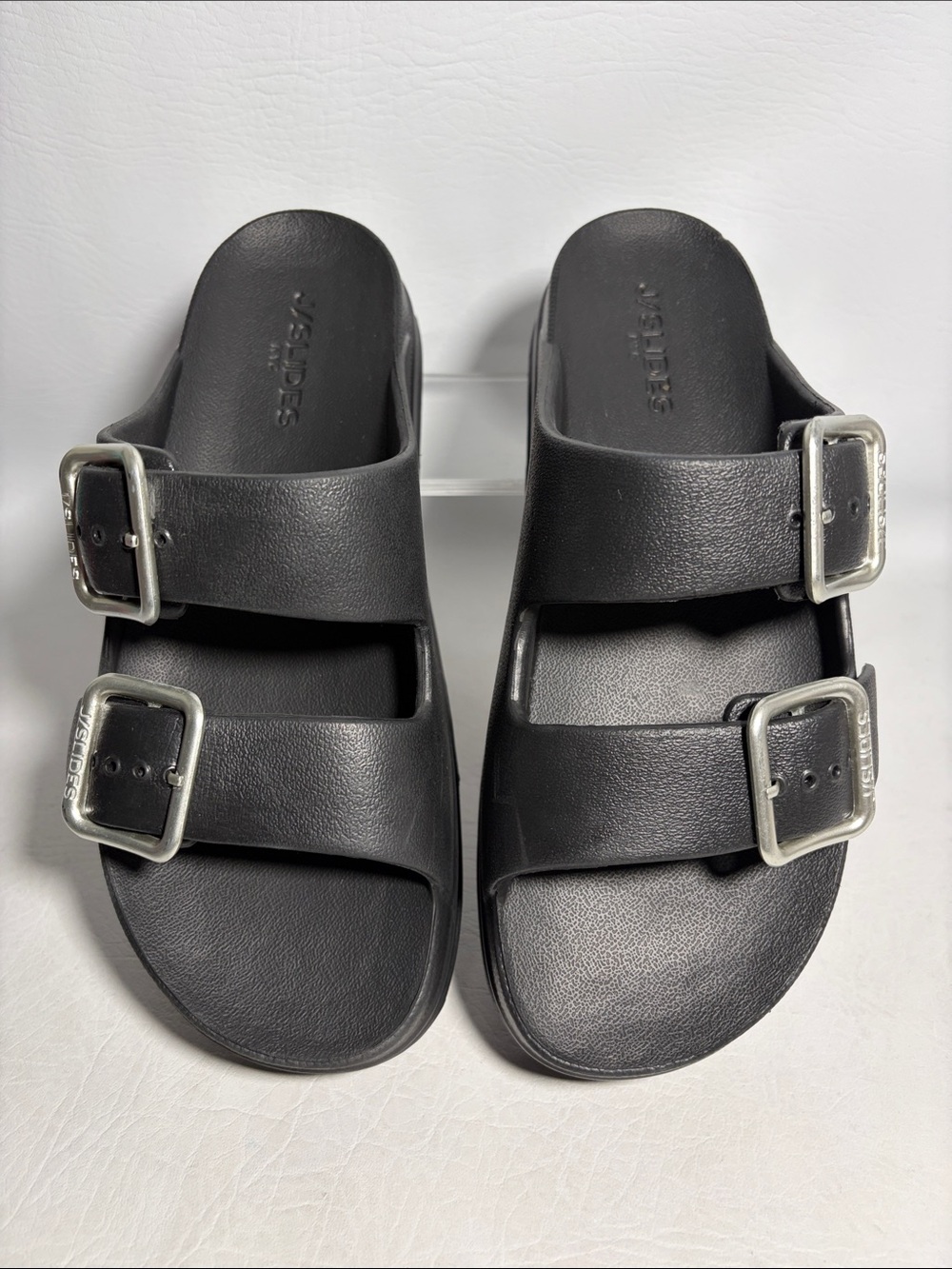 J Slides Black Double Buckle Platform Sandals Size 7